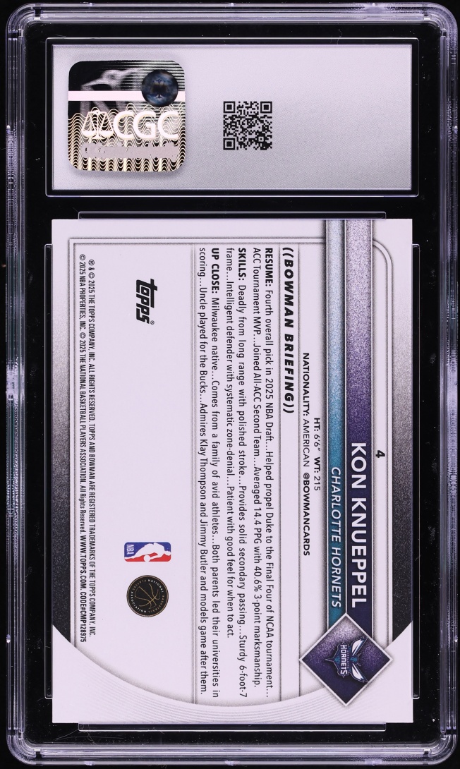 2025 Bowman Basketball Kon Knueppel ROOKIE #4 CGC 10 GEM MINT