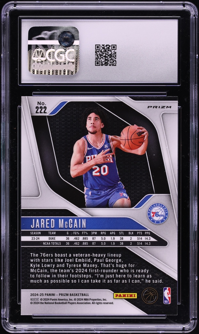 2024 Panini Prizm Glitter Jared McCain ROOKIE #222 CGC 9 MINT