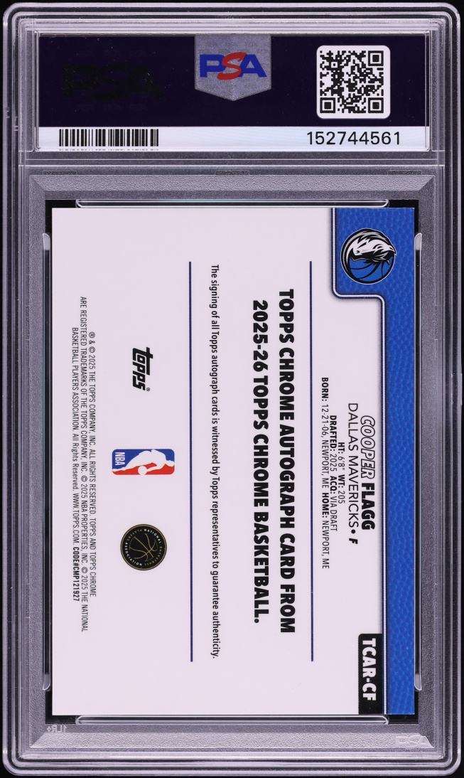 2025 Topps Chrome Cooper Flagg ROOKIE AUTO DNA 10 #TCAR-CF PSA AUTH