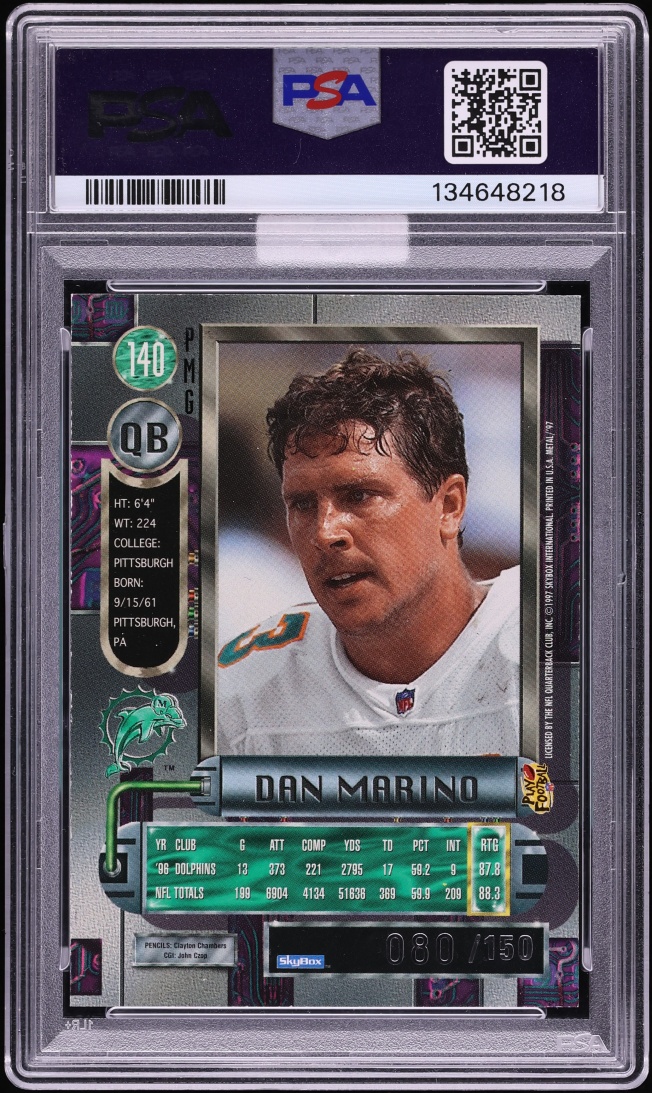 1997 Metal Universe Precious Metal Gems PMG Red Dan Marino /150 #140 MBA PSA 7 NRMT