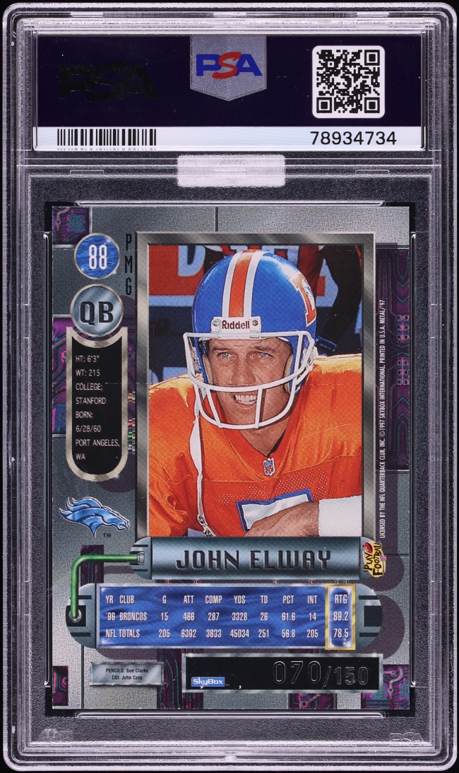 1997 Metal Universe Precious Gems PMG Red John Elway /150 #88 MBA PSA 7 NRMT