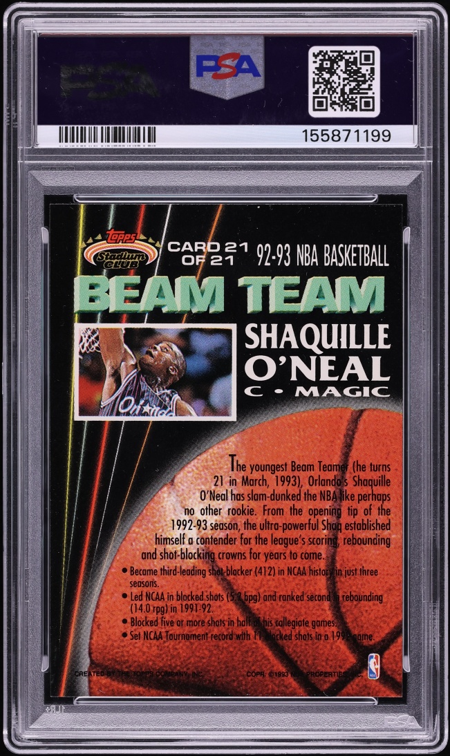 1992 Stadium Club Beam Team Members Only Shaquille O'Neal ROOKIE #21 PSA 10 GEM MINT