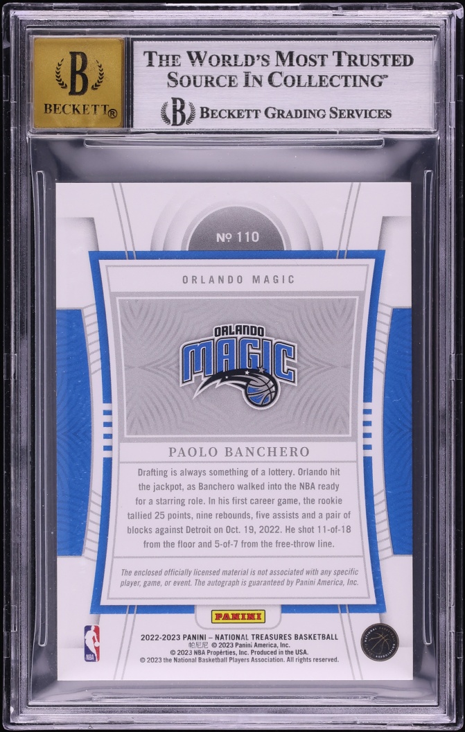 2022 National Treasures Pink Paolo Banchero ROOKIE PATCH AUTO JSY # 5/25 #110 BGS 8.5 NM-MT+