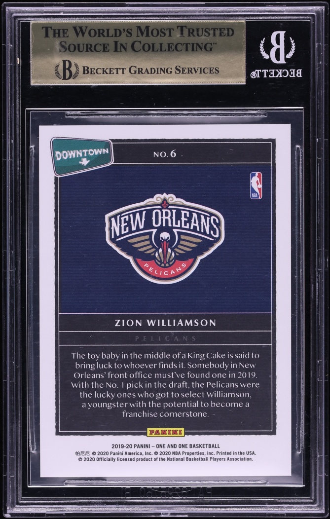 2019 Panini One And One Downtown Zion Williamson ROOKIE #6 BGS 10 PRISTINE
