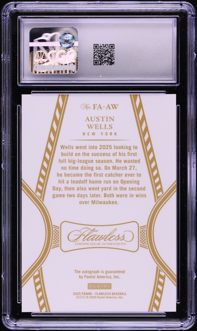 2025 Panini Flawless Austin Wells AUTO 1/20 #FA-AW CGC 10 GEM MINT