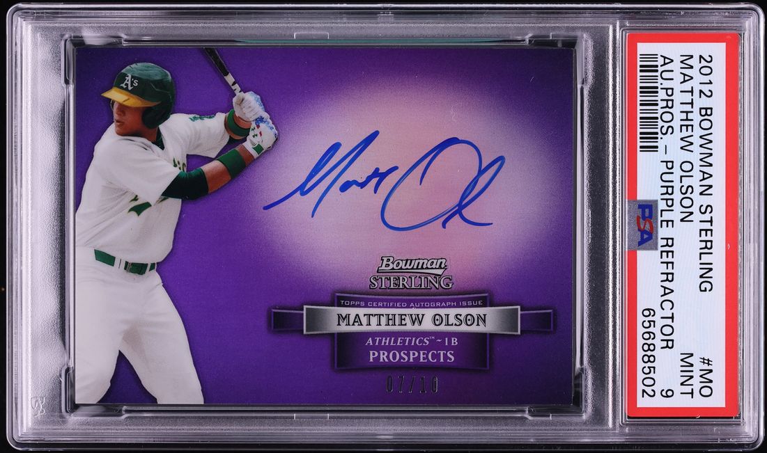2012 Bowman Sterling Purple Refractor Matthew Olson PROSPECT AUTO /10 #MO PSA 9 MINT
