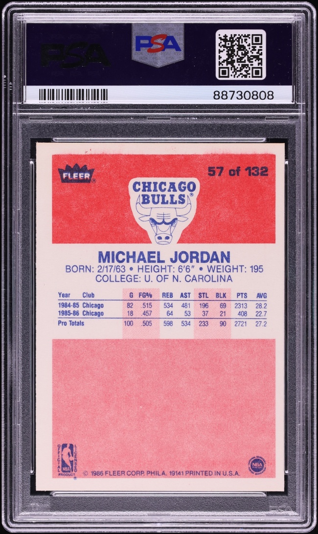 1986 Fleer Basketball Michael Jordan ROOKIE #57 PSA 5 EX
