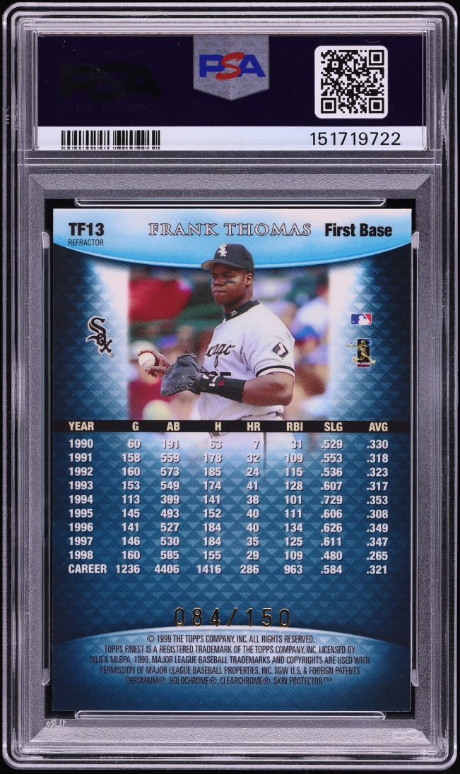 1999 Finest Team Blue Refractor Frank Thomas /150 #TF13 PSA 10 GEM MINT