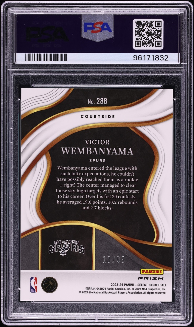 2023 Select Courtside Light Blue Disco Prizm Victor Wembanyama ROOKIE /99 #288 PSA 10 GEM MINT