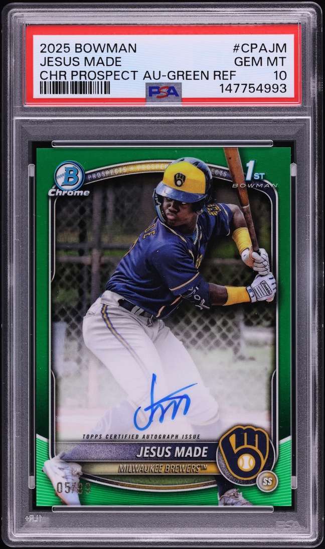 2025 Bowman Chrome Green Refractor Jesus Made PROSPECT AUTO /99 #CPA-JM PSA 10 GEM MINT