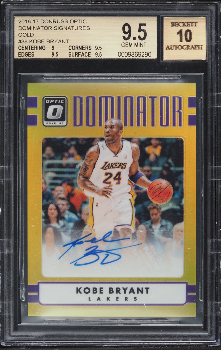 2016 Donruss Optic Dominator Signatures Gold Kobe Bryant AUTO /10 #38 BGS 9.5 GEM MINT