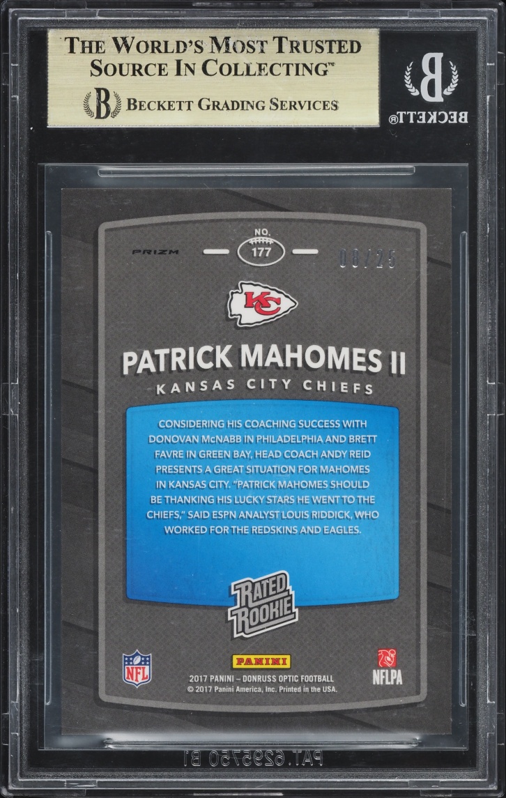 2017 Donruss Optic Black Patrick Mahomes II ROOKIE /25 #177 BGS 9.5 GEM MINT