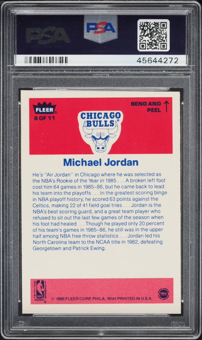 1986 Fleer Sticker Michael Jordan ROOKIE #8 PSA 9 MINT
