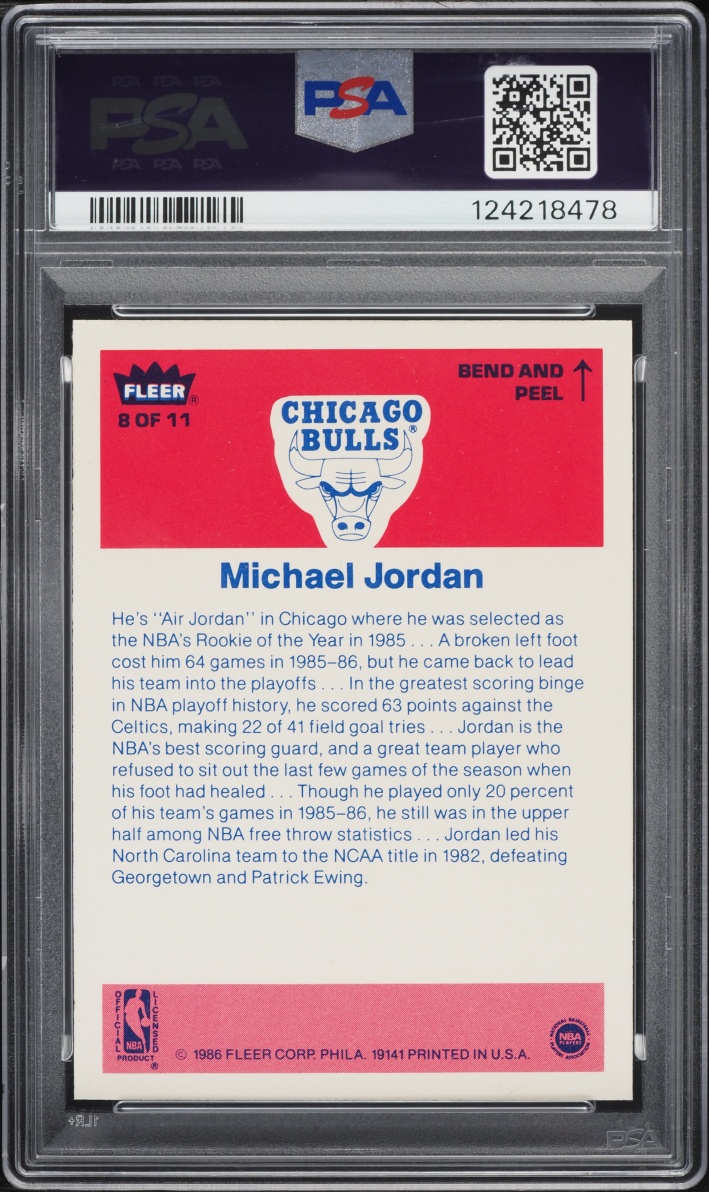 1986 Fleer Sticker Michael Jordan ROOKIE #8 PSA 9 MINT