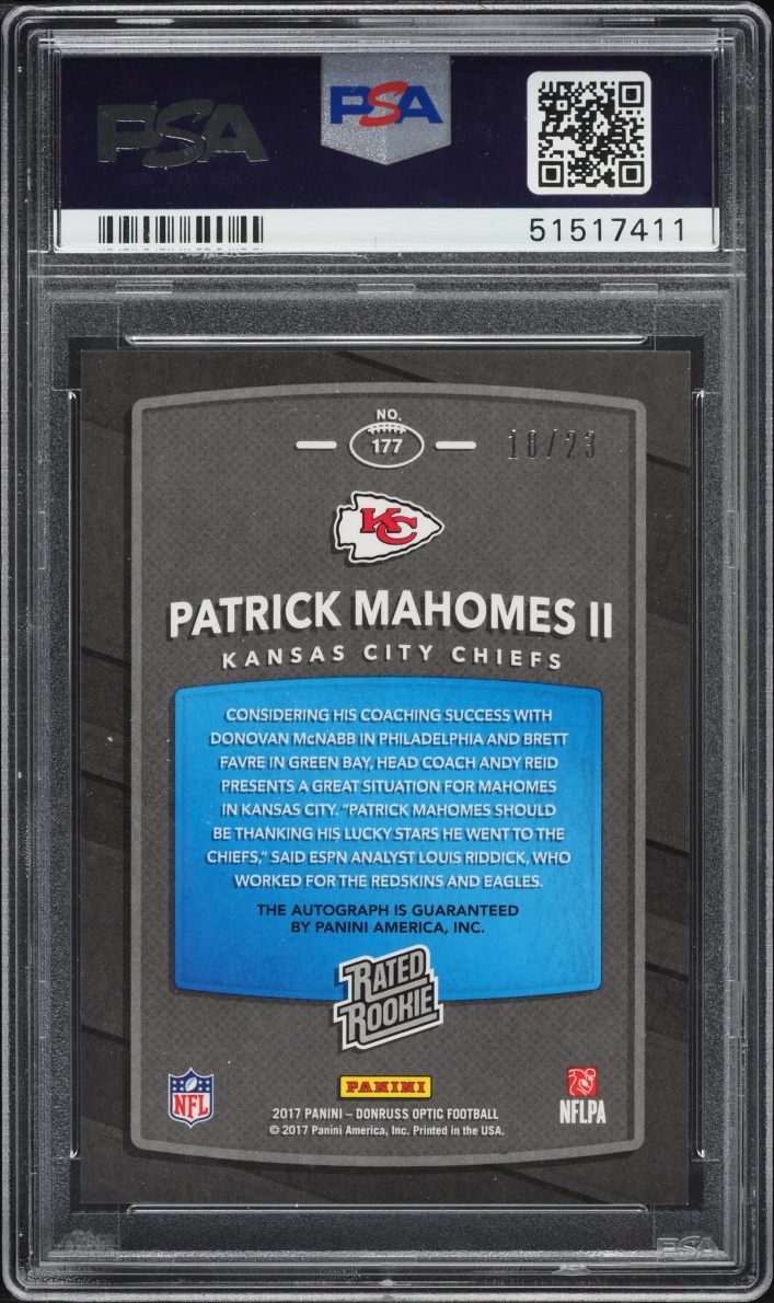 2017 Panini Playoff Donruss Optic Preview Set Patrick Mahomes II RC AUTO /23 #177 PSA 10 GEM
