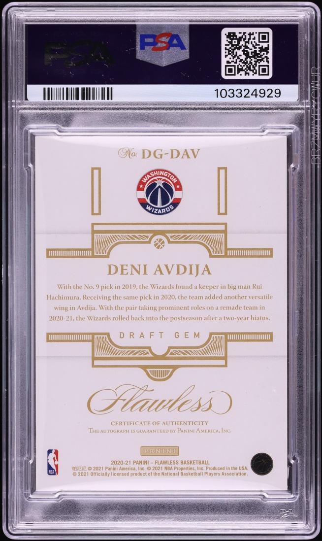 2020 Panini Flawless Draft Gem Signatures Gold Deni Avdija ROOKIE AUTO /10 #DGDAV PSA 10