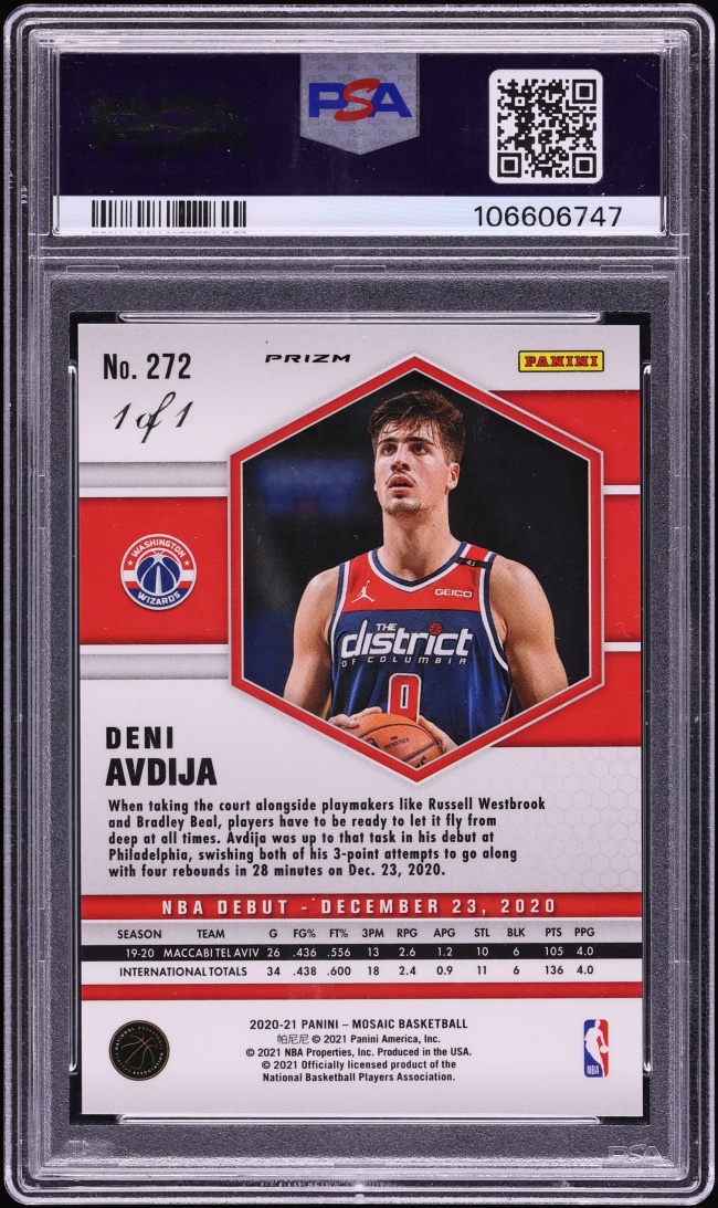 2020 Panini Mosaic Nebula Choice Deni Avdija ROOKIE 1/1 #272 PSA 10 GEM MINT