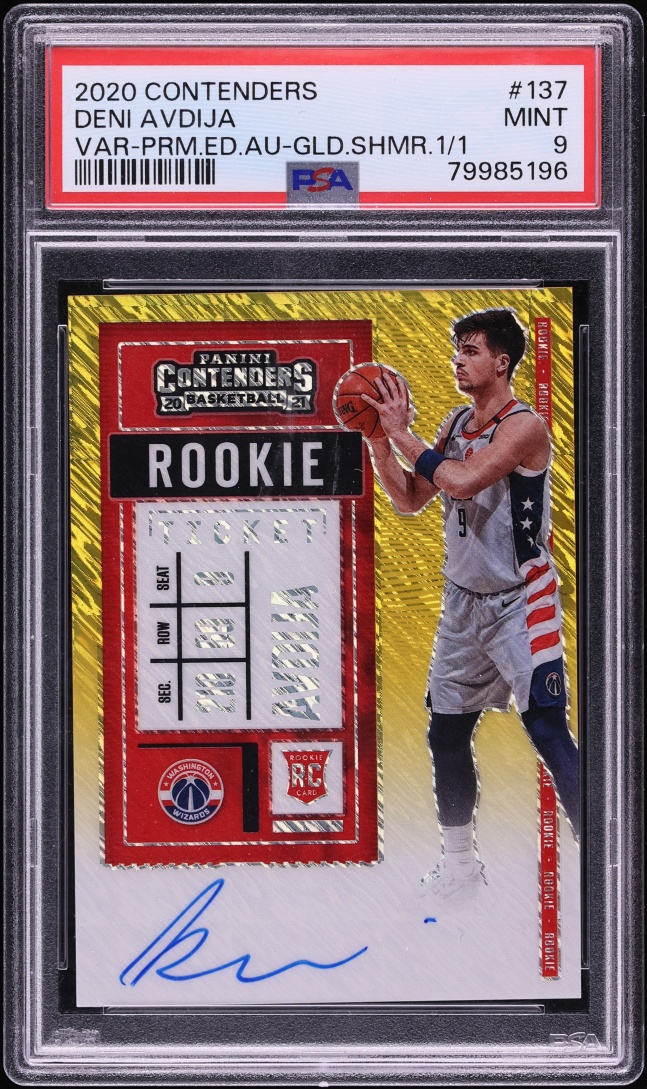2020 Panini Contenders Gold Shimmer Deni Avdija ROOKIE AUTO 1/1 #137 PSA 9 MINT