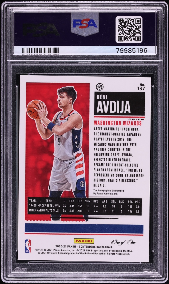 2020 Panini Contenders Gold Shimmer Deni Avdija ROOKIE AUTO 1/1 #137 PSA 9 MINT