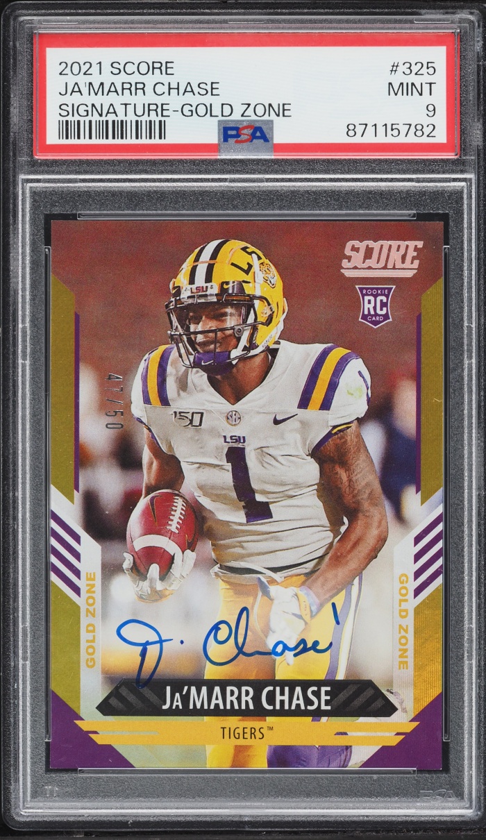 2021 Panini Score Gold Zone Ja'Marr Chase ROOKIE AUTO /50 #325 PSA 9 MINT