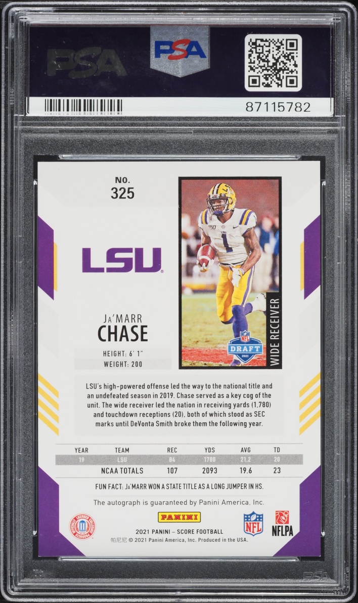 2021 Panini Score Gold Zone Ja'Marr Chase ROOKIE AUTO /50 #325 PSA 9 MINT