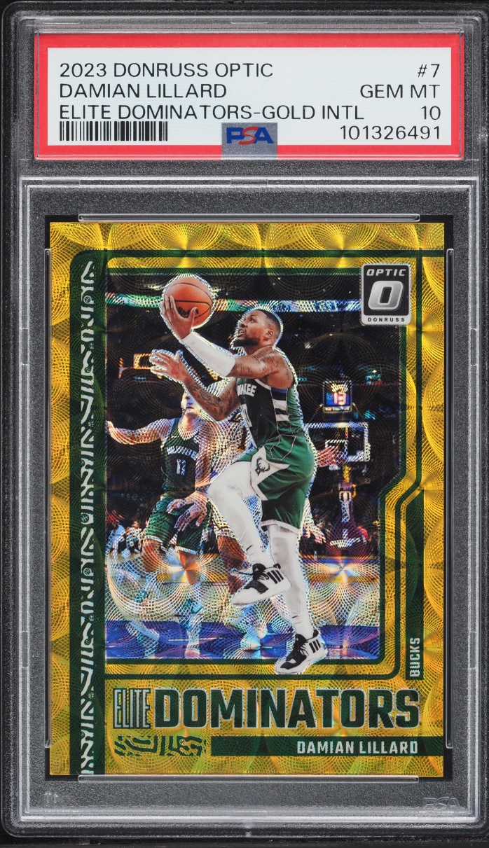 2023 Donruss Optic Elite Dominators Gold International Damian Lillard 10/10 #7 PSA 10 GEM MINT