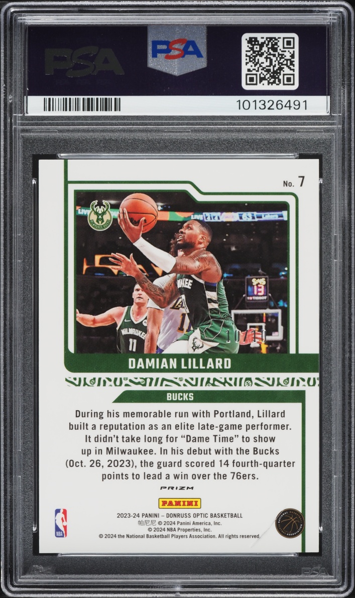 2023 Donruss Optic Elite Dominators Gold International Damian Lillard 10/10 #7 PSA 10 GEM MINT