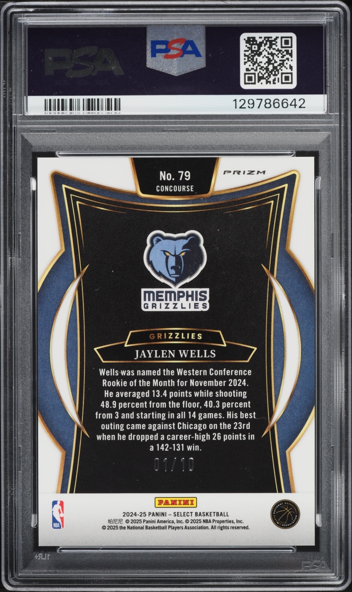 2024 Select Concourse Gold Prizm Jaylen Wells ROOKIE 1/10 #79 PSA 10 GEM MINT