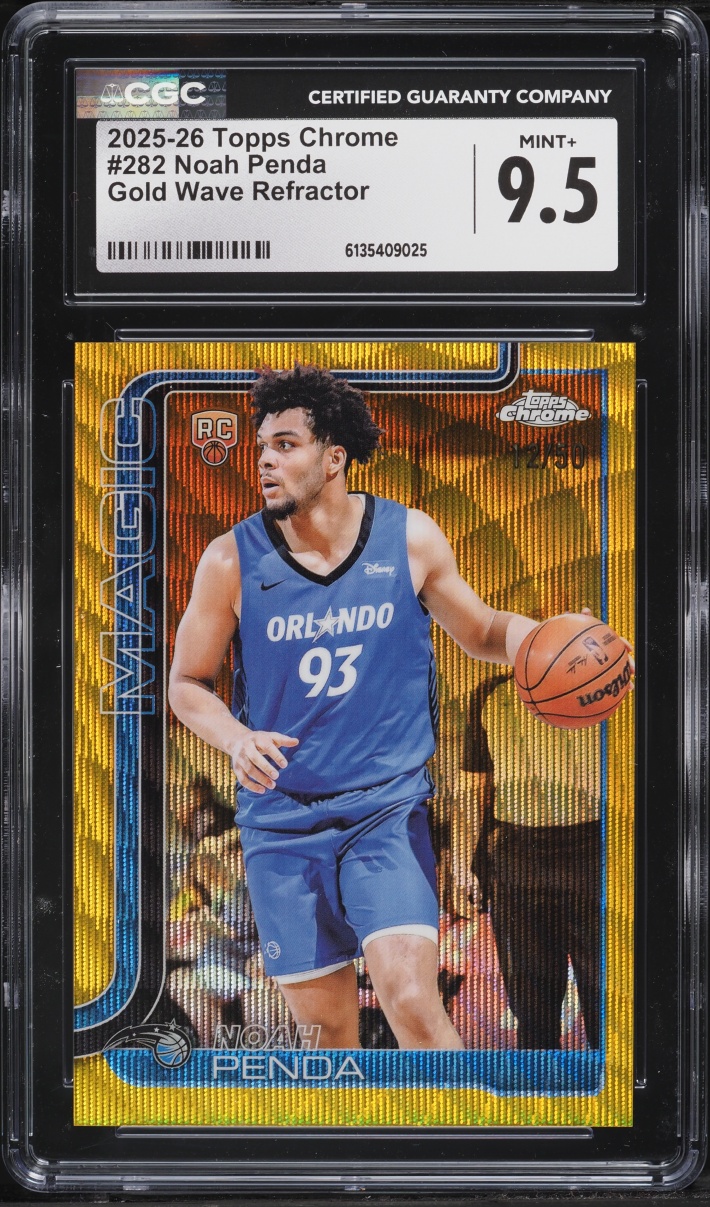 2025 Topps Chrome Gold Wave Refractor Noah Penda ROOKIE /50 #282 CGC 9.5 MINT+