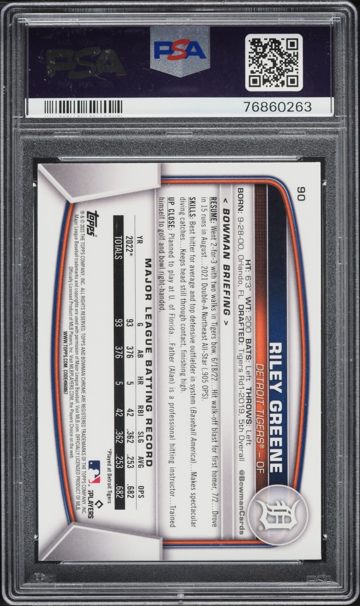 2023 Bowman Chrome Mega Box Riley Greene ROOKIE #90 PSA 10 GEM MINT
