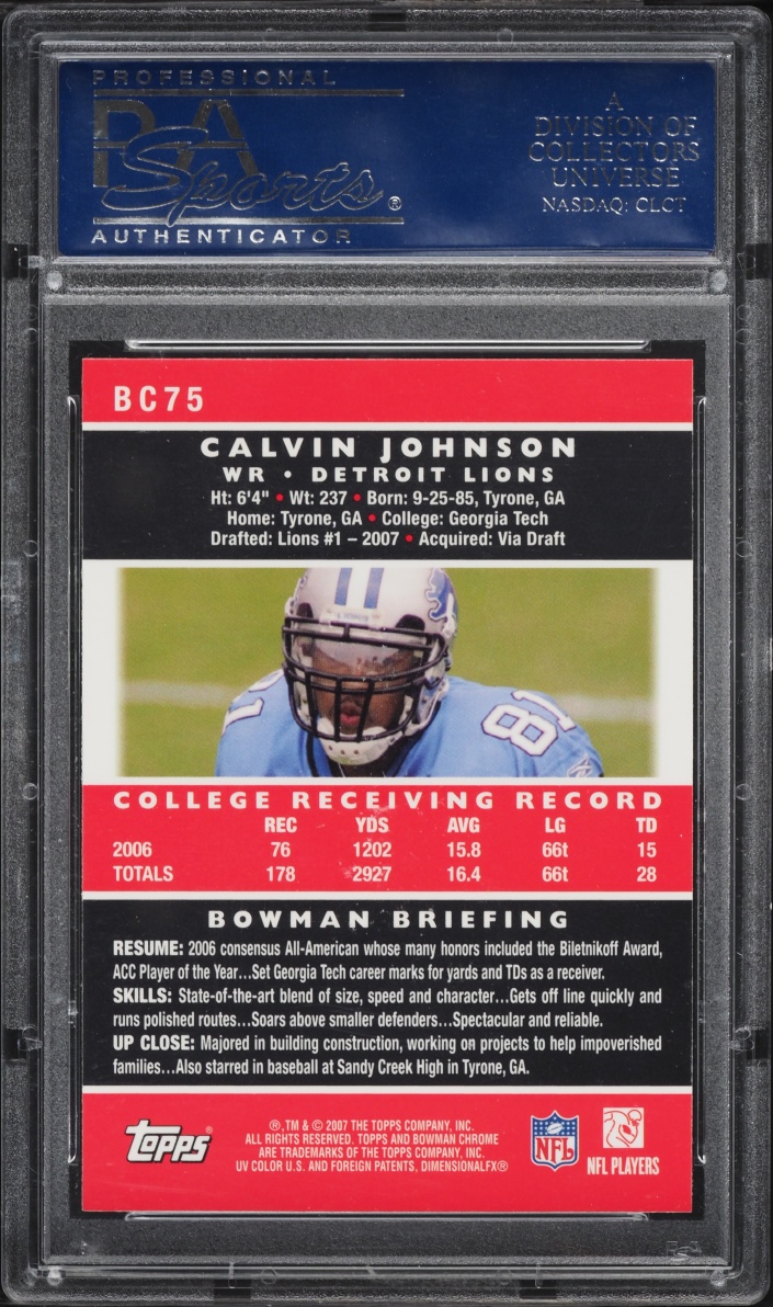 2007 Bowman Chrome Calvin Johnson ROOKIE #BC75 PSA 10 GEM MINT