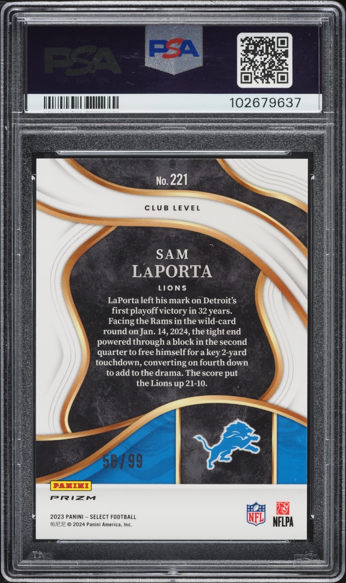 2023 Select Club Level Blue Prizm Sam LaPorta ROOKIE /99 #221 PSA 10 GEM MINT