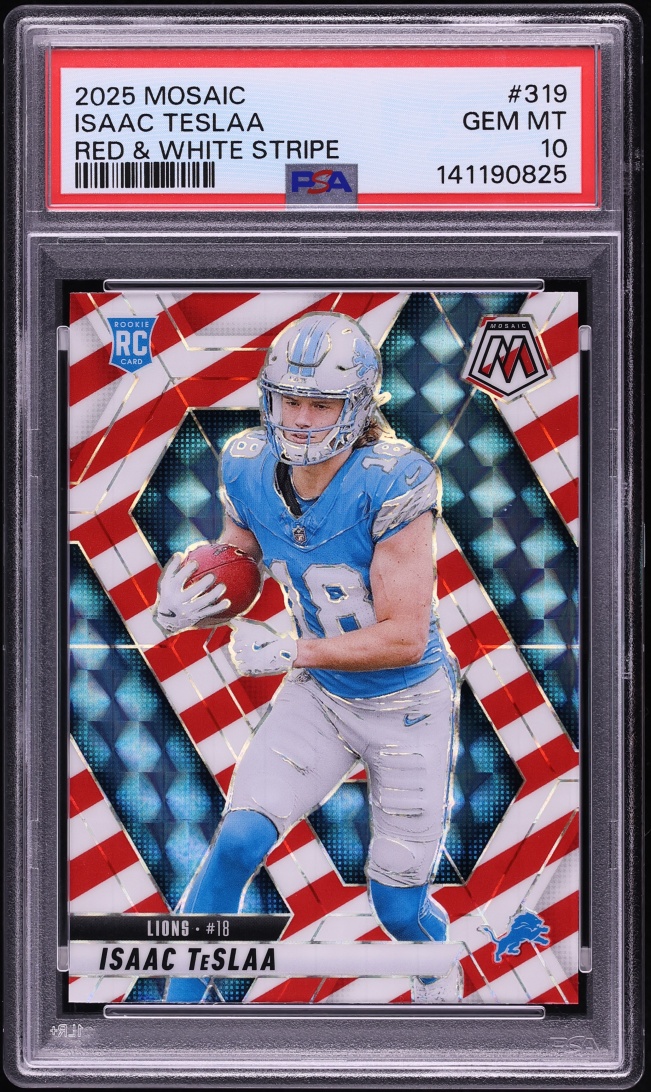 2025 Panini Mosaic Red & White Stripe Isaac TeSlaa ROOKIE #319 PSA 10 GEM MINT