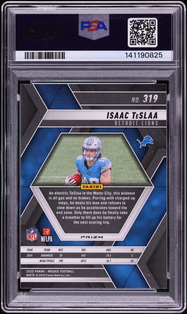 2025 Panini Mosaic Red & White Stripe Isaac TeSlaa ROOKIE #319 PSA 10 GEM MINT