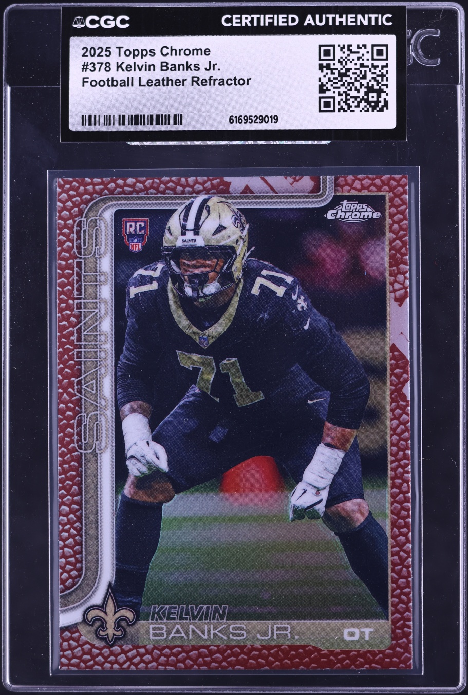 2025 Topps Chrome Football Leather Refractor Kelvin Banks Jr. ROOKIE #378 CGC AUTH