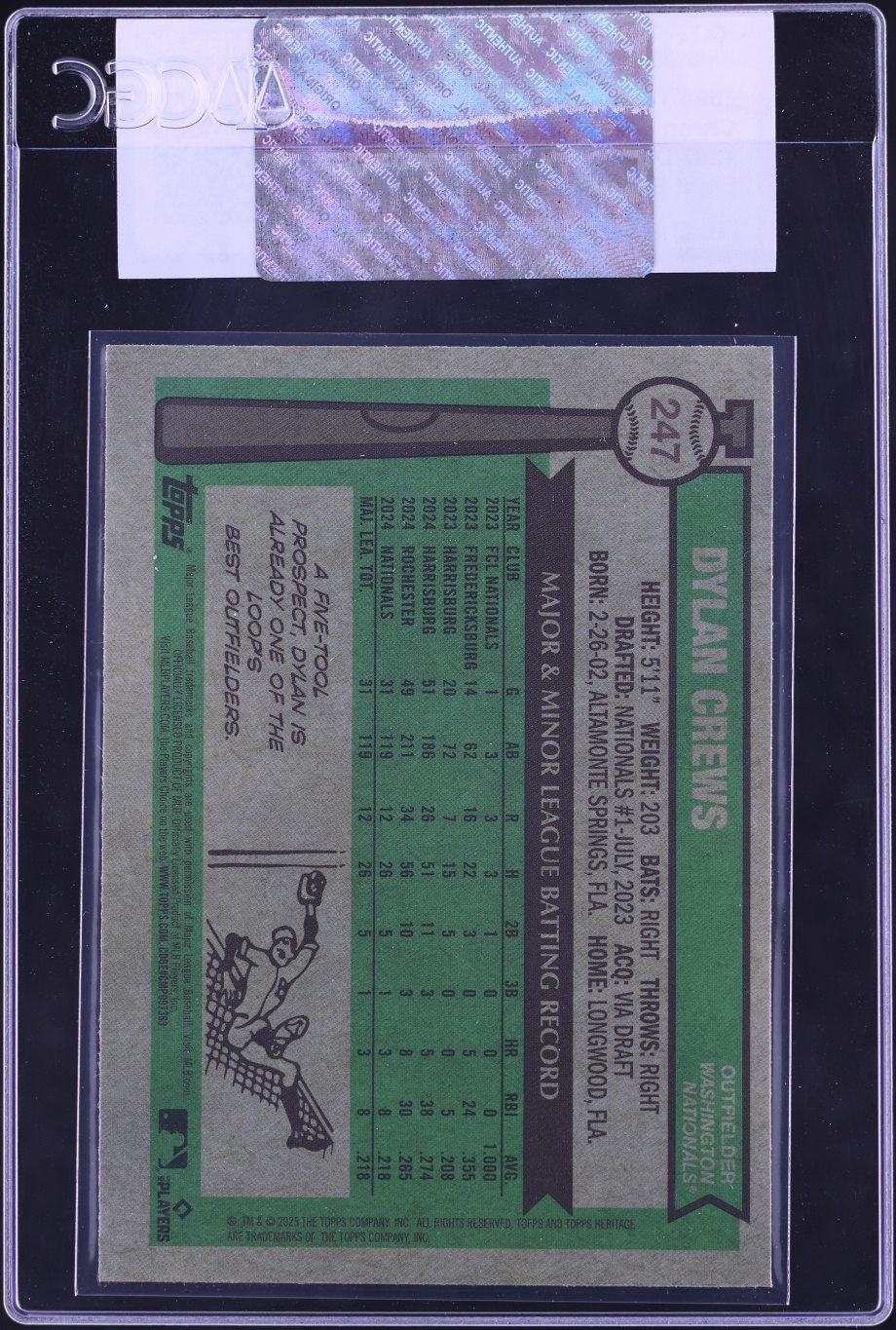 2025 Topps Heritage Chrome Light Blue Sparkle Refractor Dylan Crews ROOKIE #247 CGC AUTH