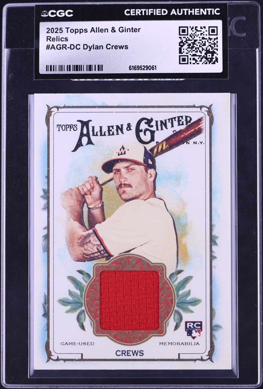 2025 Topps Allen & Ginter Relics Dylan Crews ROOKIE PATCH #AGR-DC CGC AUTH