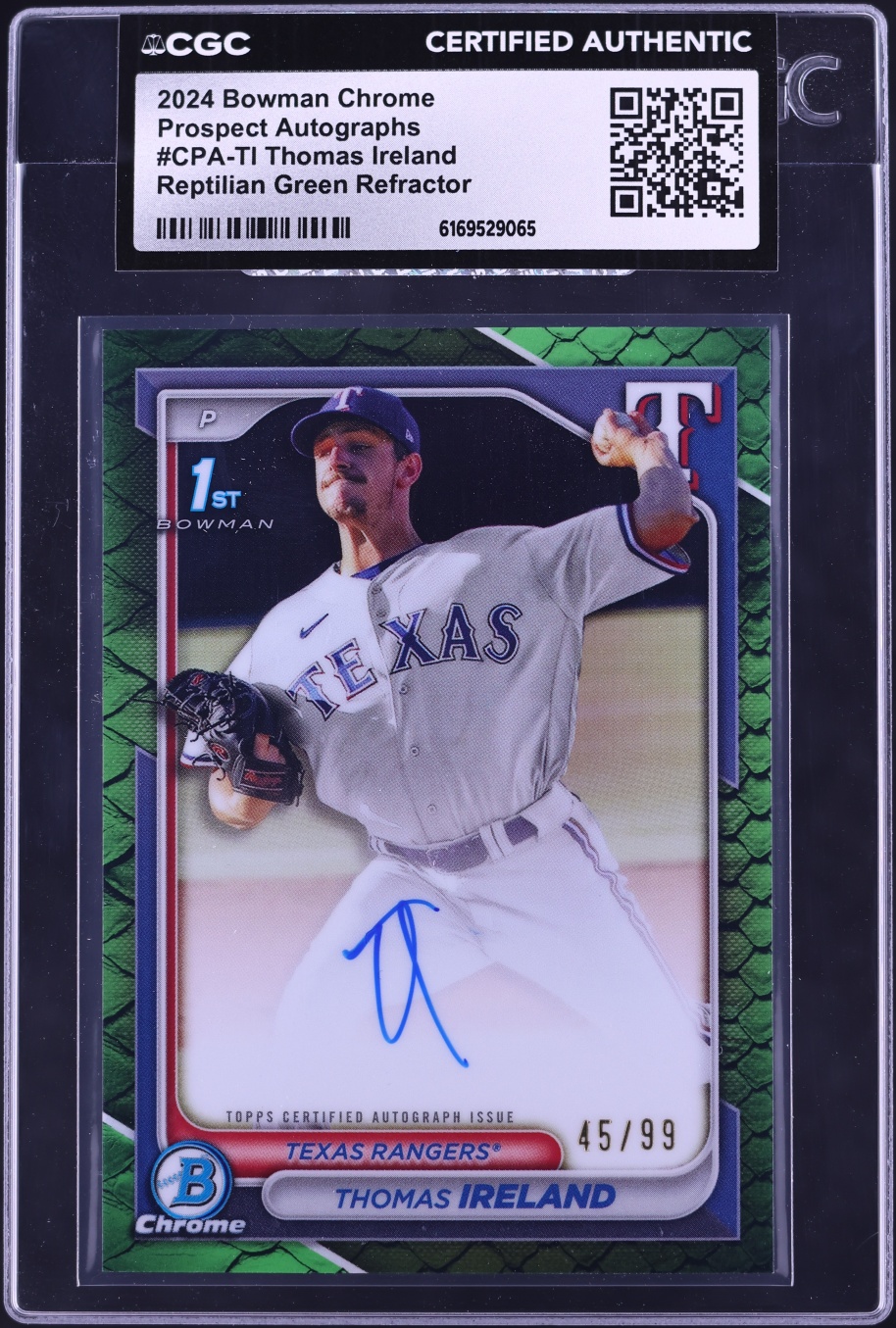 2024 Bowman Chrome Reptilian Green Refractor Thomas Ireland PROSPECT AUTO /99 #CPA-TI CGC AUTH