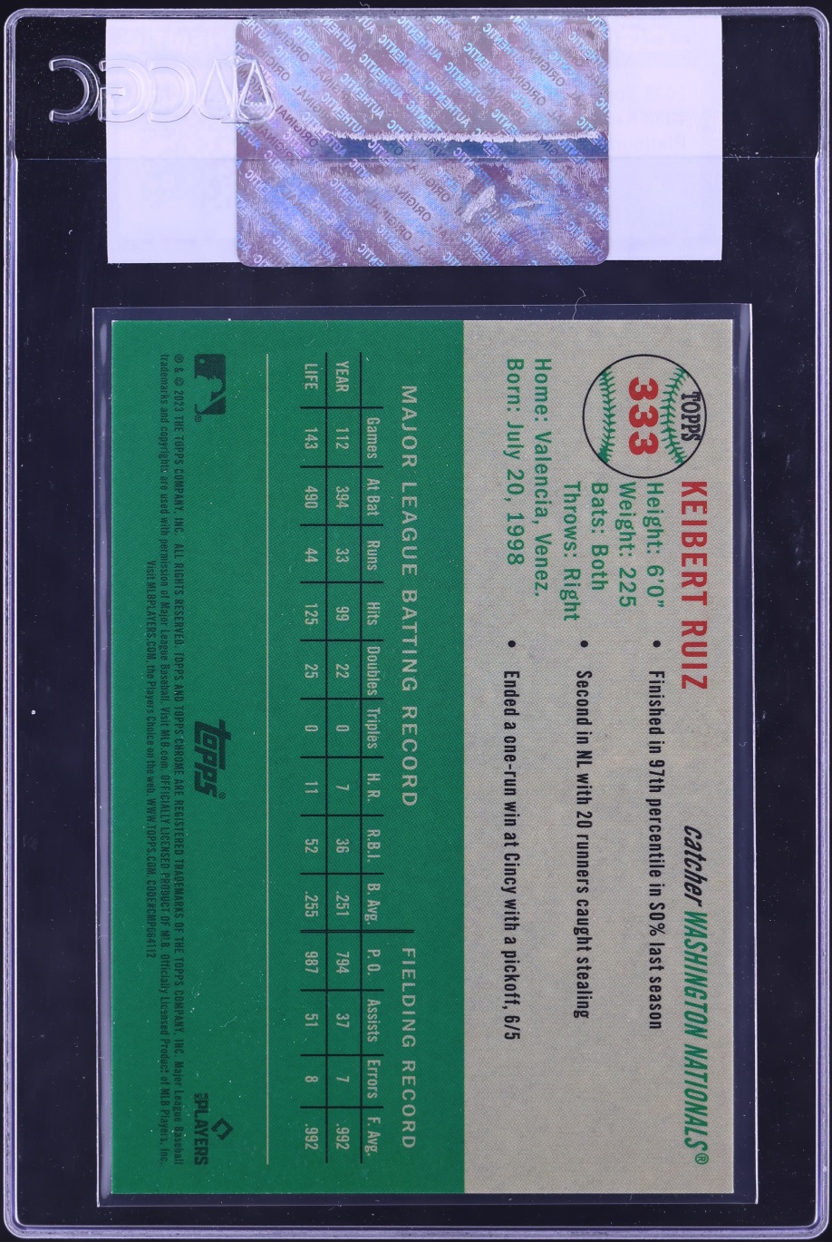 2023 Topps Chrome Platinum Anniv. Toile White Orange Refractor Keibert Ruiz /25 #333 CGC AUTH