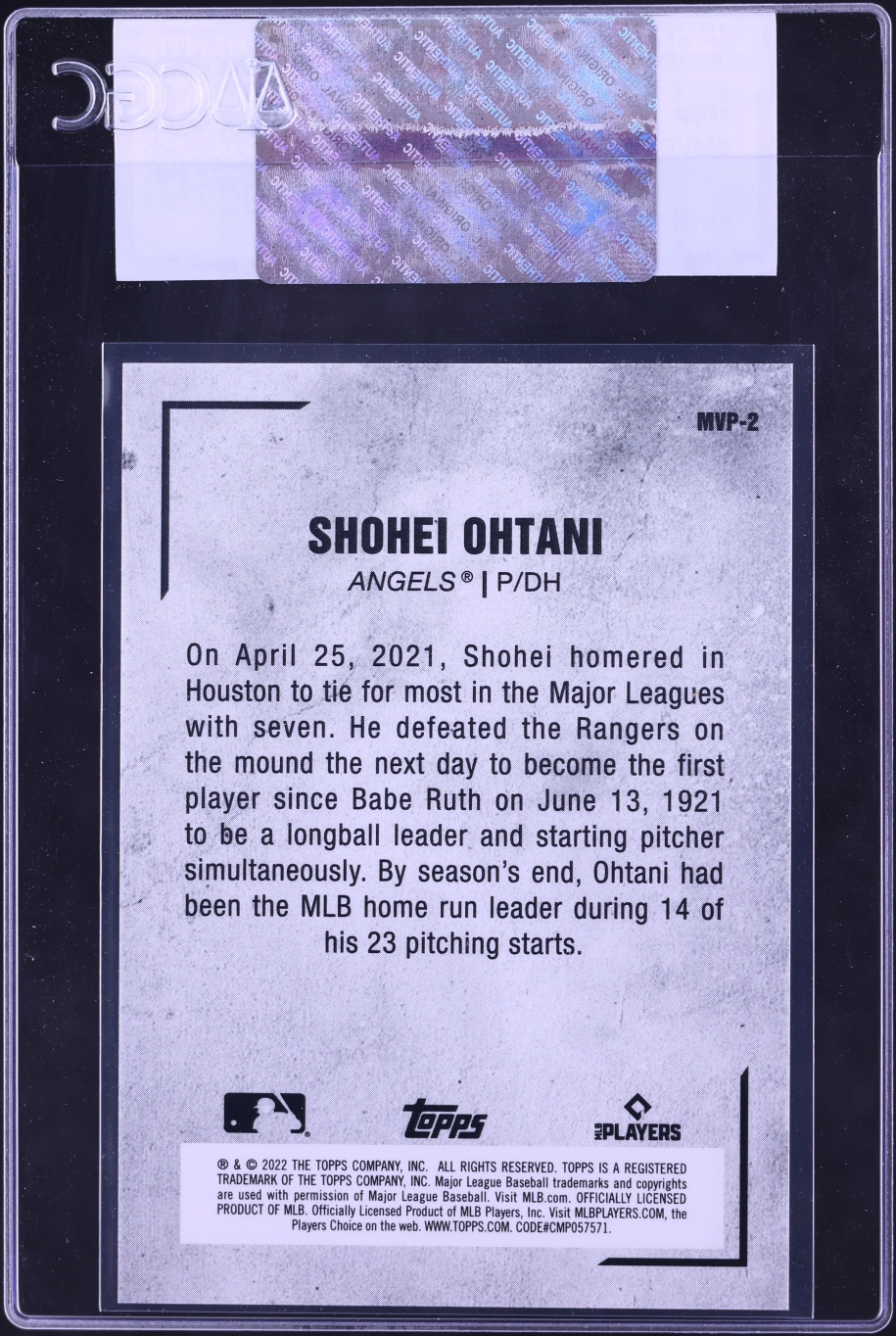 2022 Topps Japan Edition MVP Shohei Ohtani #MVP-2 CGC AUTH