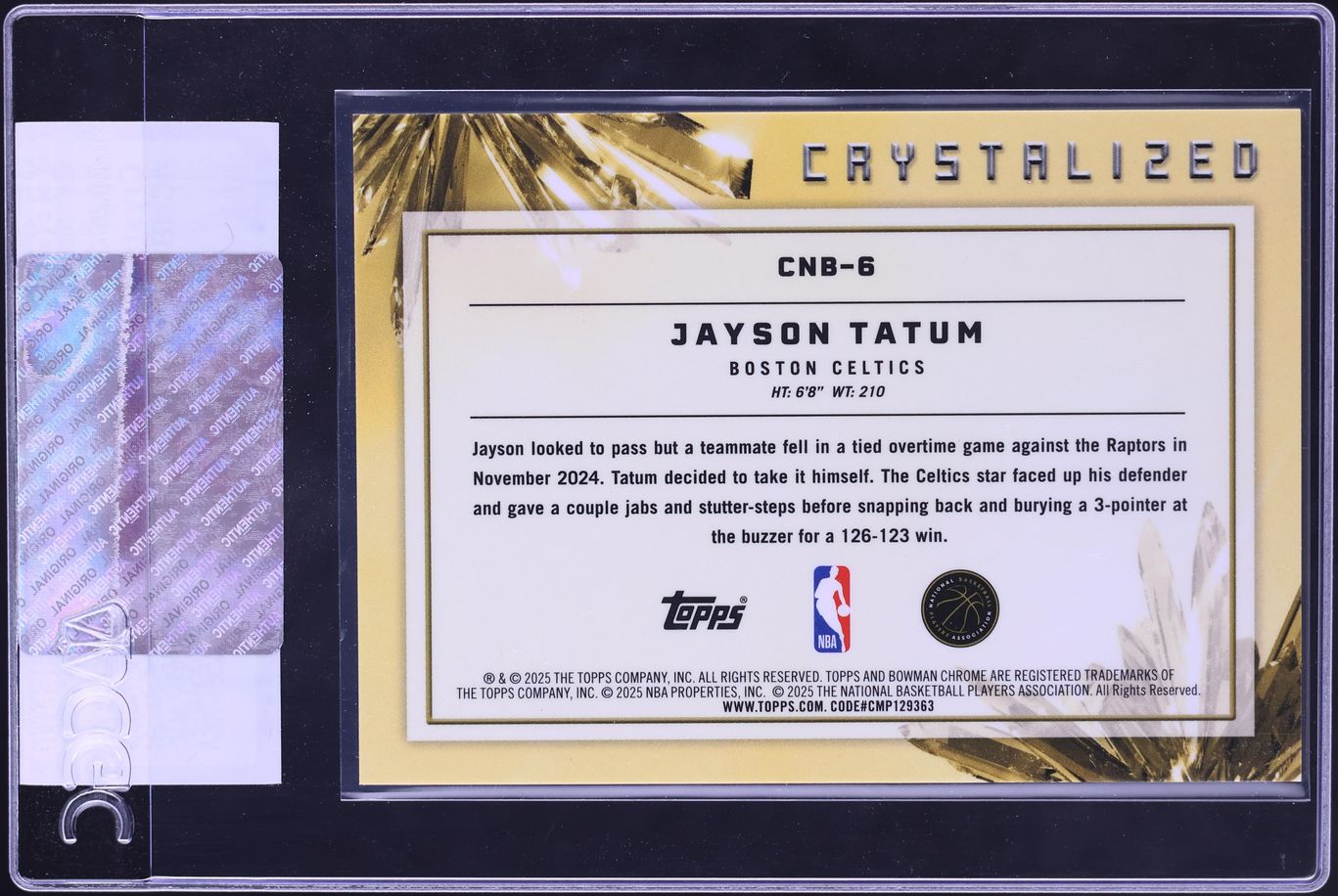 2025 Bowman Chrome Crystallized NBA Jayson Tatum #CNB-6 CGC AUTH