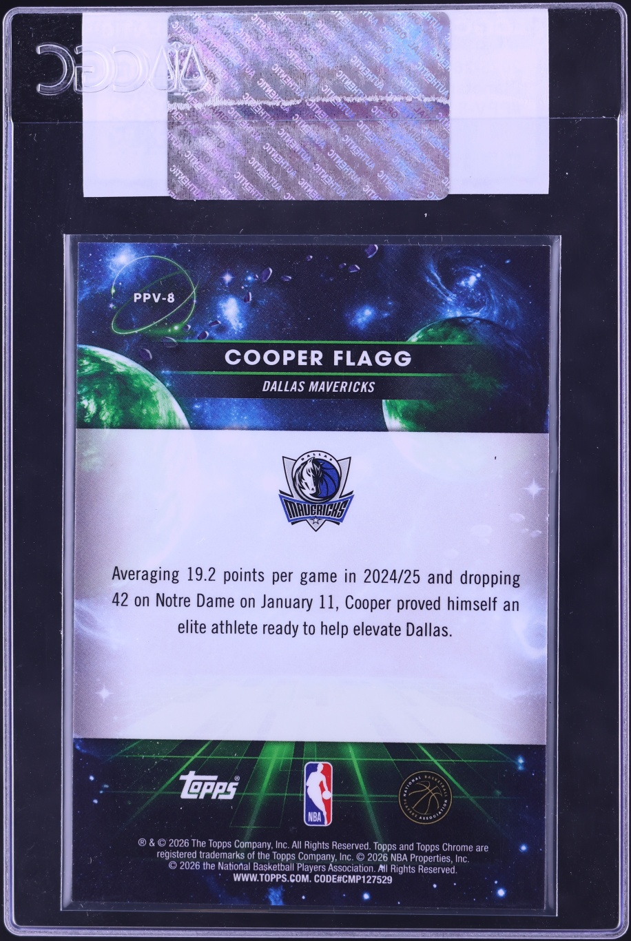 2025 Topps Chrome Cosmic Planetary Pursuit Venus Cooper Flagg ROOKIE #PPV-8 CGC AUTH
