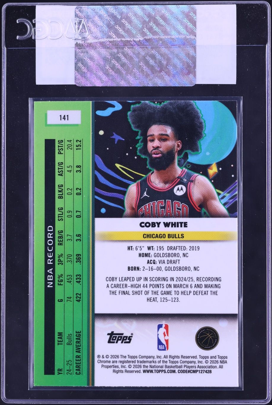 2025 Topps Chrome Cosmic Purple Nebula Refractor Coby White /150 #141 CGC AUTH