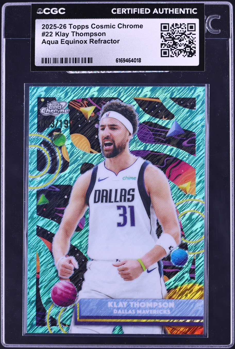 2025 Topps Chrome Cosmic Aqua Equinox Refractor Klay Thompson /199 #22 CGC AUTH