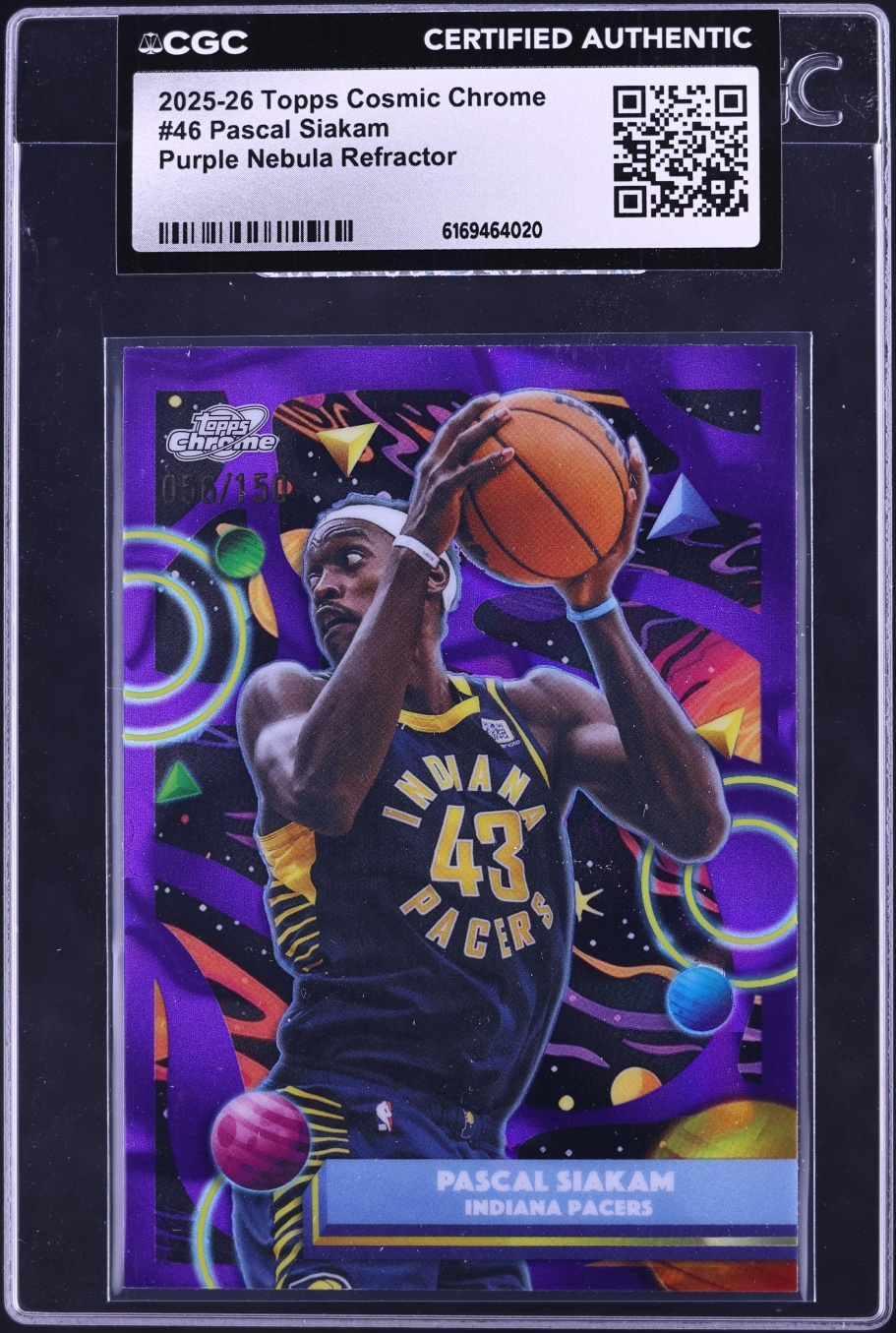 2025 Topps Chrome Cosmic Purple Nebula Refractor Pascal Siakam /150 #46 CGC AUTH