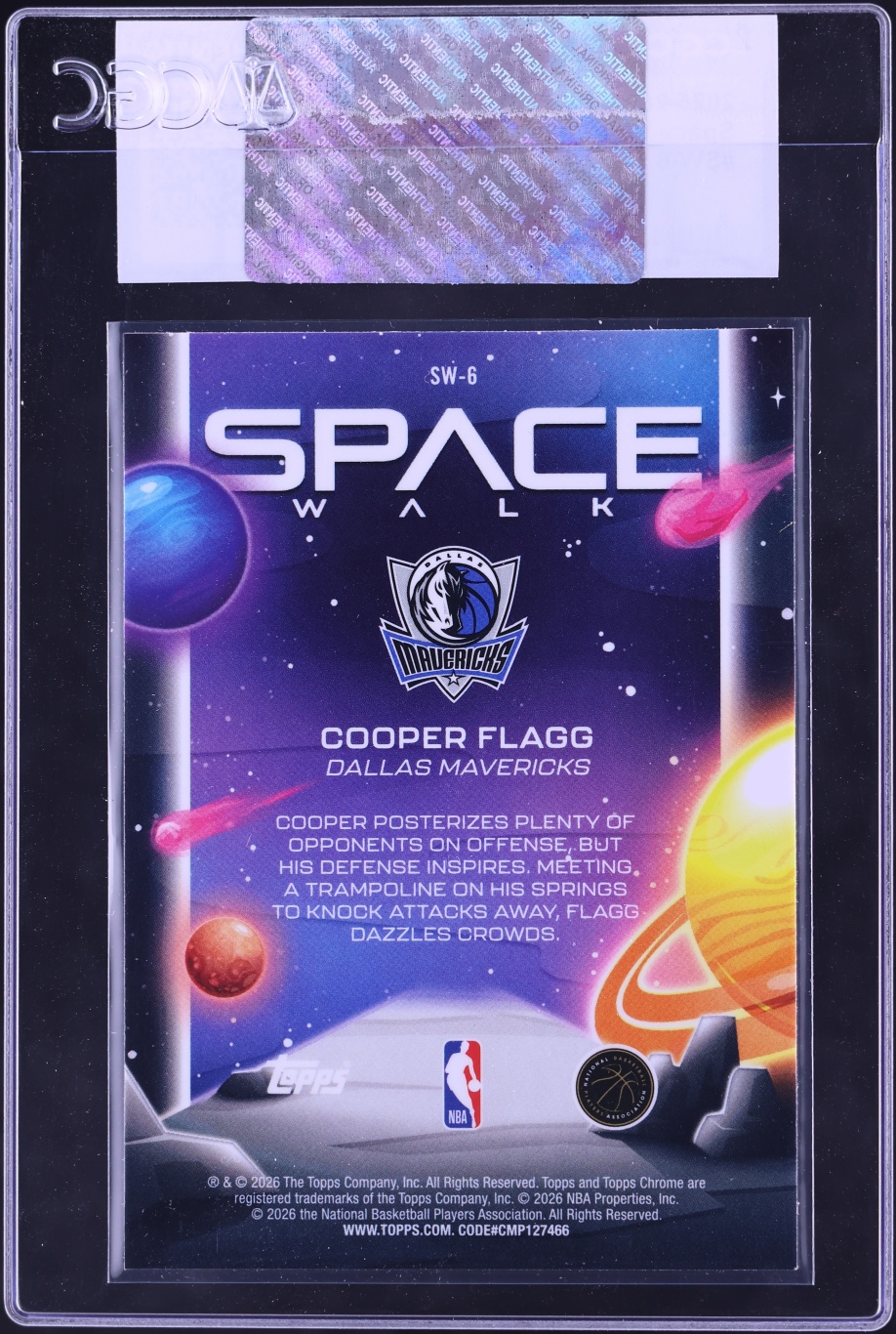 2025 Topps Chrome Cosmic Space Walk Cooper Flagg ROOKIE #SW-6 CGC AUTH