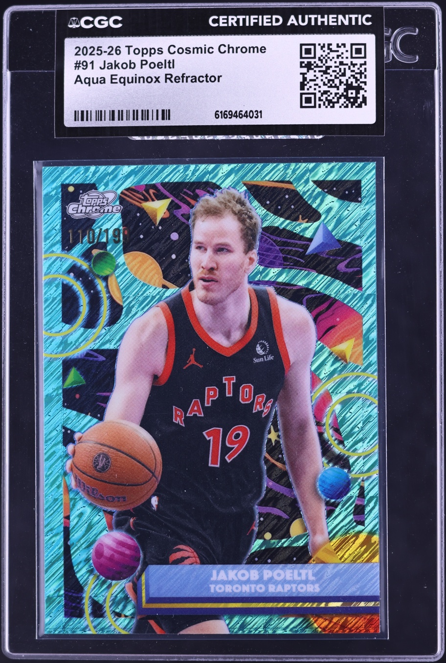 2025 Topps Chrome Cosmic Aqua Equinox Refractor Jakob Poeltl /190 #91 CGC AUTH
