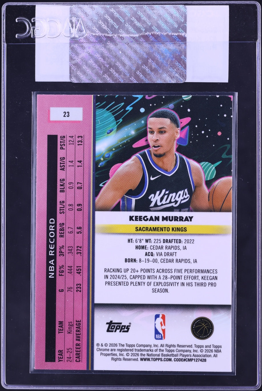 2025 Topps Chrome Cosmic Purple Nebula Refractor Keegan Murray /150 #23 CGC AUTH