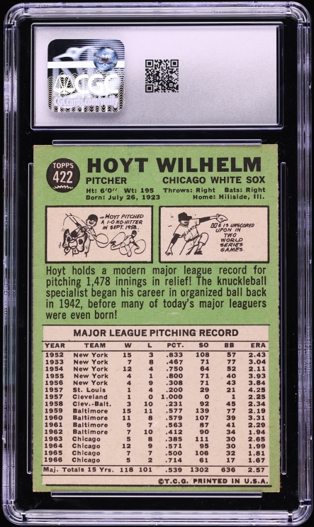 1967 Topps Hoyt Wilhelm #422 CGC 7 NRMT