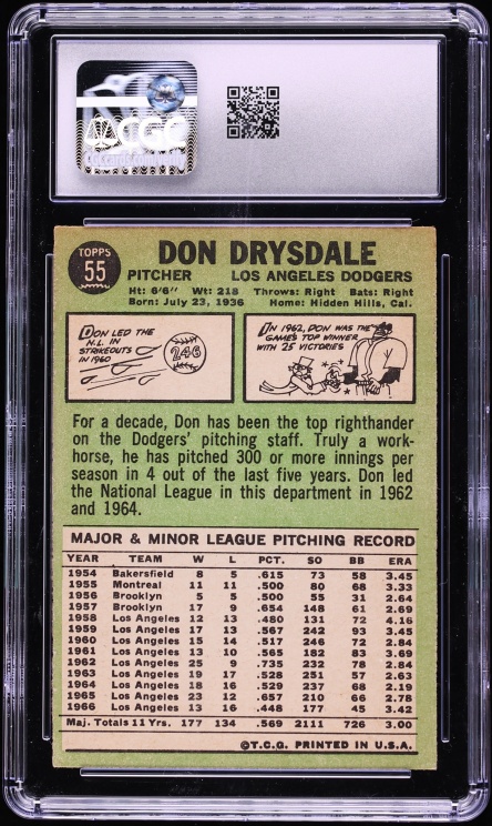 1967 Topps Don Drysdale #55 CGC 4 VGEX
